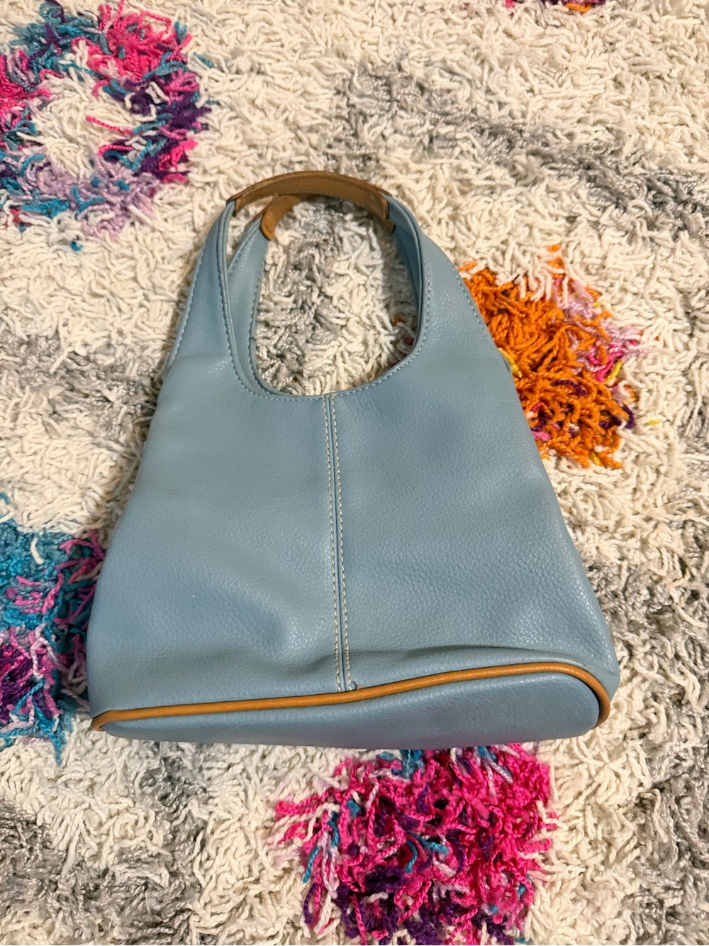Nine West Light Blue Shoulder Hobo with Tan Trim Vintage Y2K